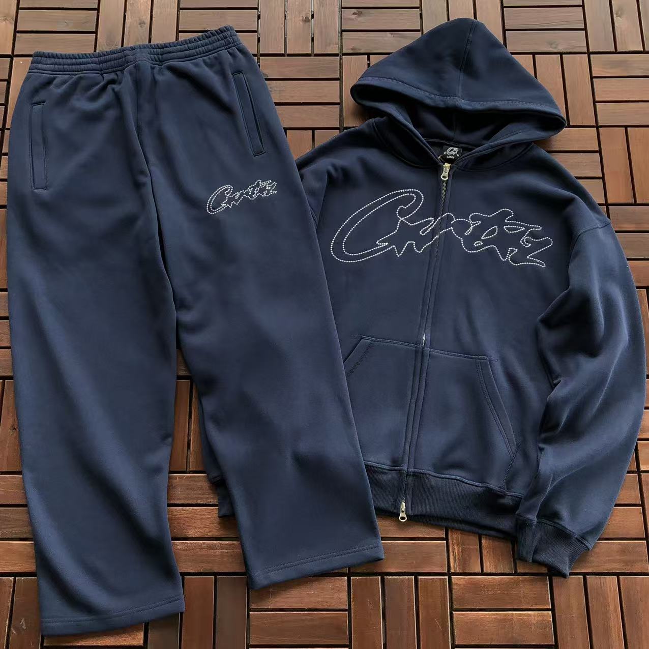 Conjunto Agasalho Corteiz Crtz Stitch Navy